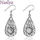 Серьги из стерлингового серебра 925 пробы с круглым лунным камнем 6 мм в стиле ретро с персидской текстурой, серьги-подвески для помолвки и вечевечерние