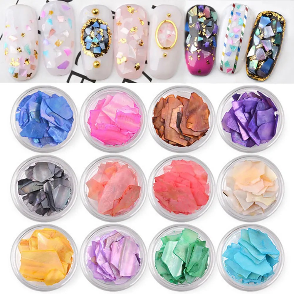 

12Colors Irregular Shell Flakes Set Natural Crushed Stone Thin Slice Gradient Gravel Shell Sheet 3d Glitter Nail Art Accessories