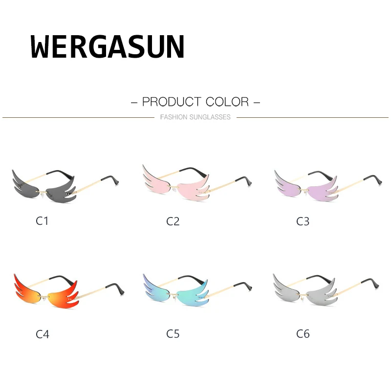 

WERGASUN Rimless Sunglasses Women Luxury Brand Mirror Gradient Sunglasses Men Fashion Sunglasses Oversized Eyewear Oculos