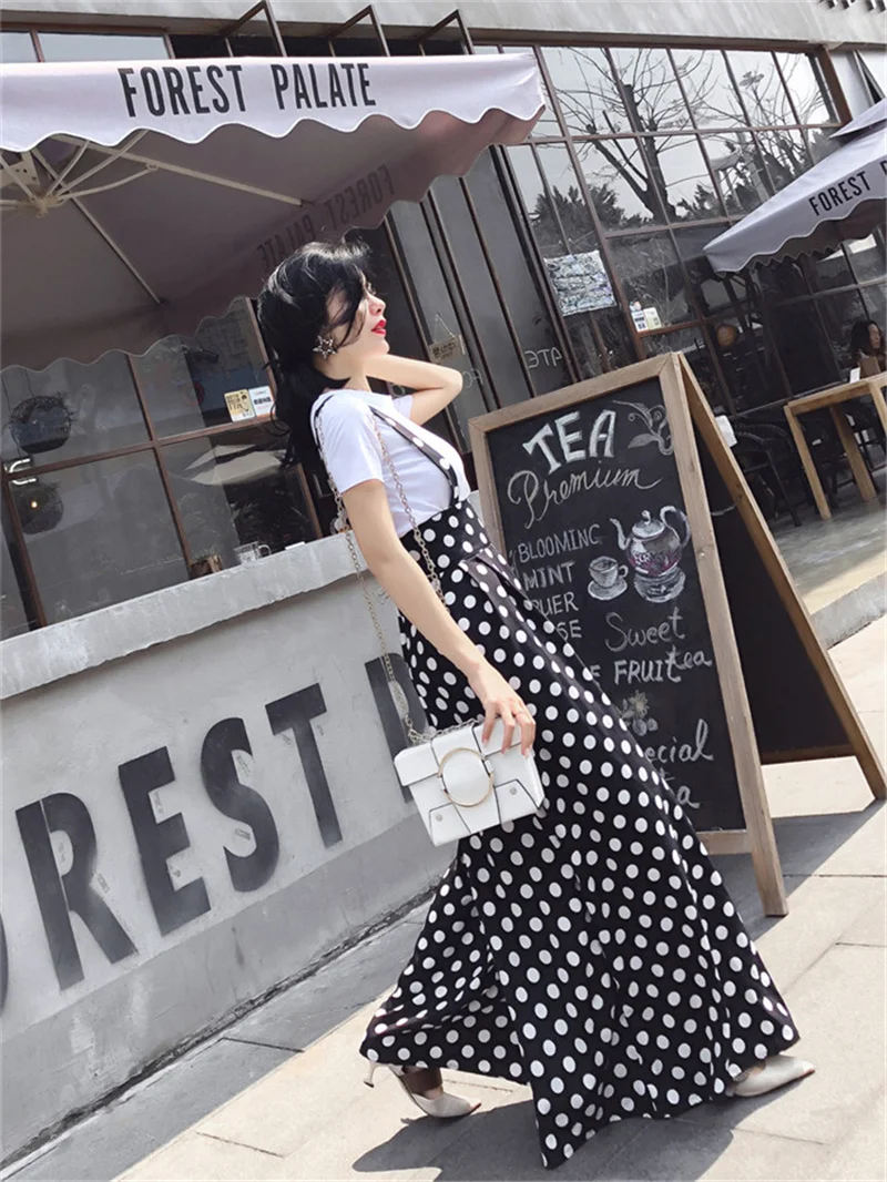 Летние модные шифоновые широкие брюки с открытой спиной и принтом в горошек