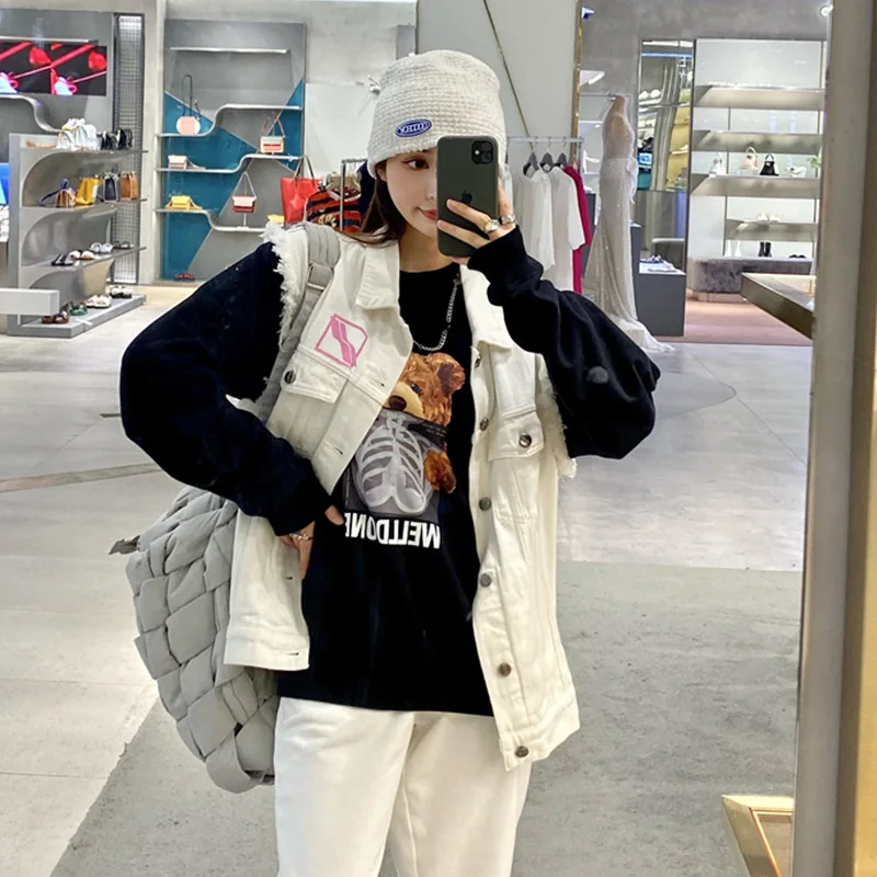 

2021 New Spring Autumn High Quality Women Vest Print Loose Fashion Men Gilet Cotton Casual Elegant White Unisex Waistvest T533