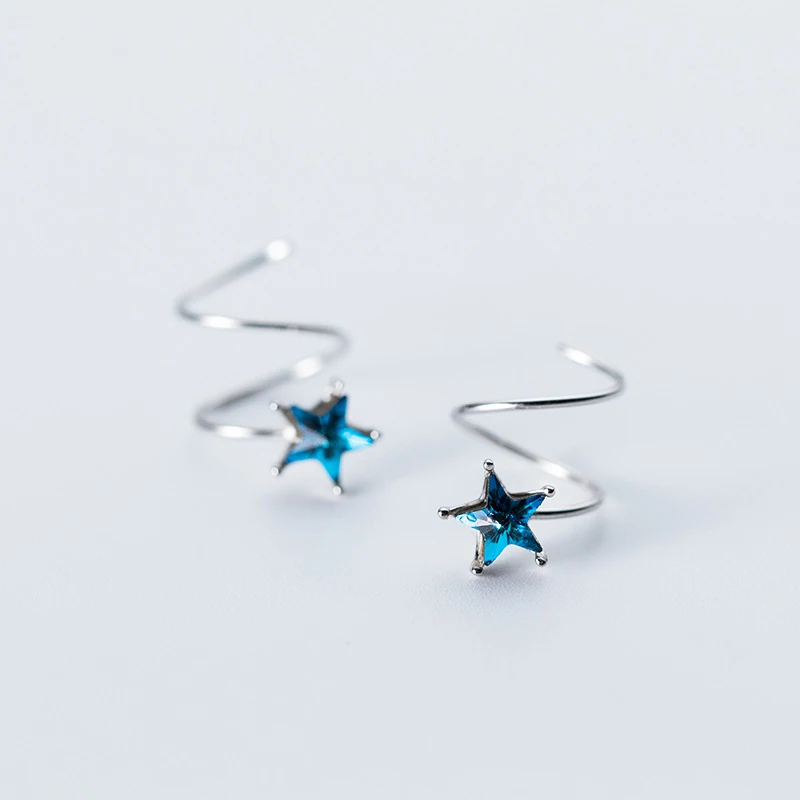 Женские серьги клипсы Trusta из серебра 100% пробы с маленькой звездой и косточками