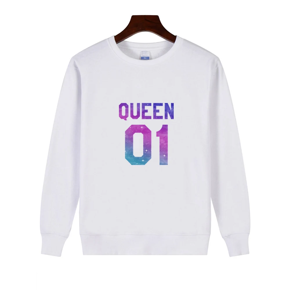 

New Women Sweatshirts Long Sleeve Shirt Pullover Feminino KING QUEEN 01 Letters Print Men Women Lovers Couple Hoodies