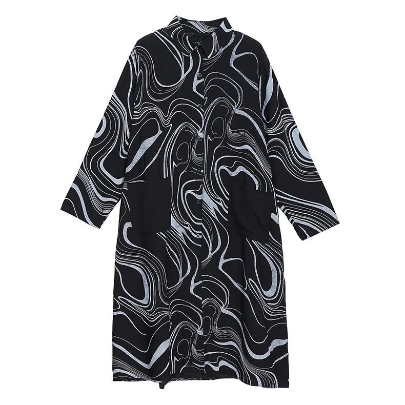 

Осенне-зимнее новое модное платье с абстрактным принтом и длинными рукавами