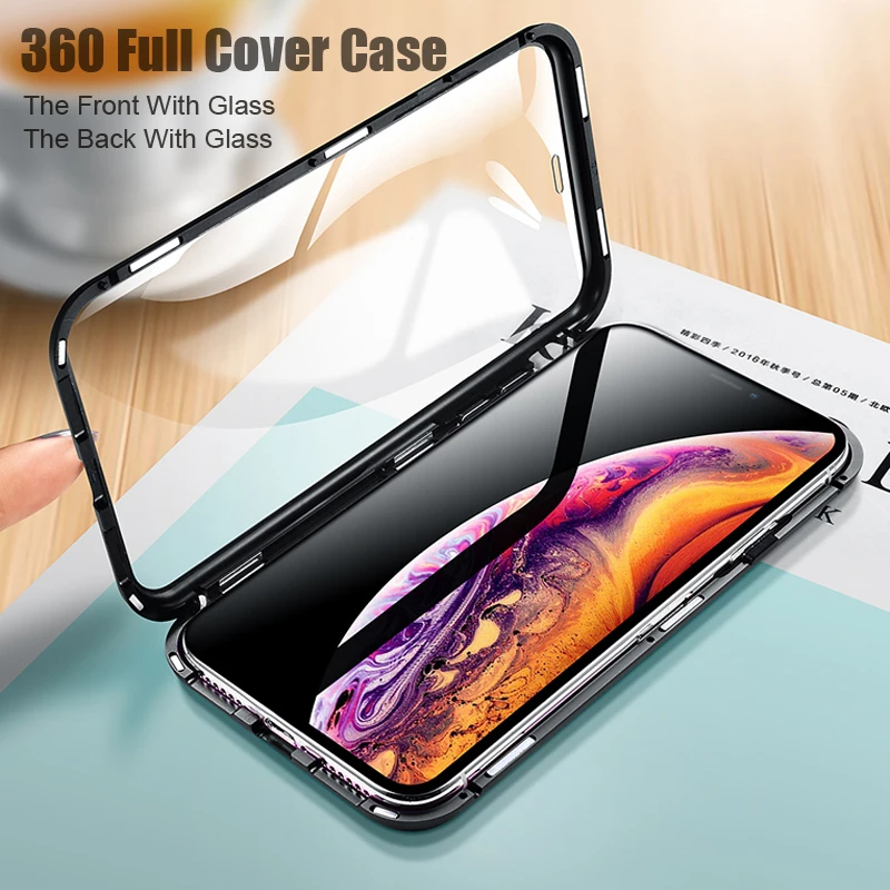 Роскошный 360 Полный Магнитный прозрачный чехол, чехол для iPhone 11 Pro XS Max X 8 7 Plus 8Plus iPhone прозрачное стекло