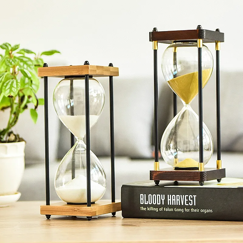 Reloj de arena cuadrado con fondo de madera, cron&oacute;metro de 30 minutos, adornos para el hogar, medidor de hora de cocina, azul-2