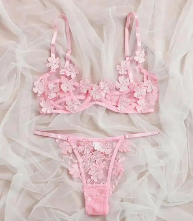 Прозрачный сексуальный комплект с бюстгальтером соблазнительное кружевное