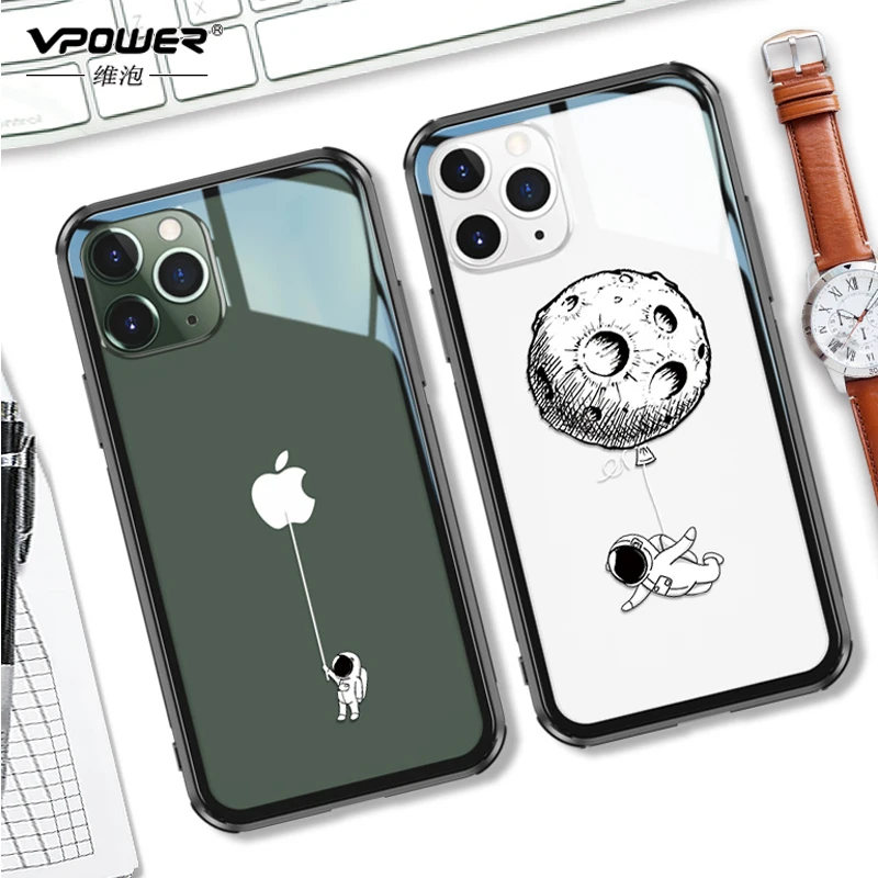 Чехол из закаленного стекла для iPhone 11 Pro Max задняя крышка Мягкий силиконовый чехол