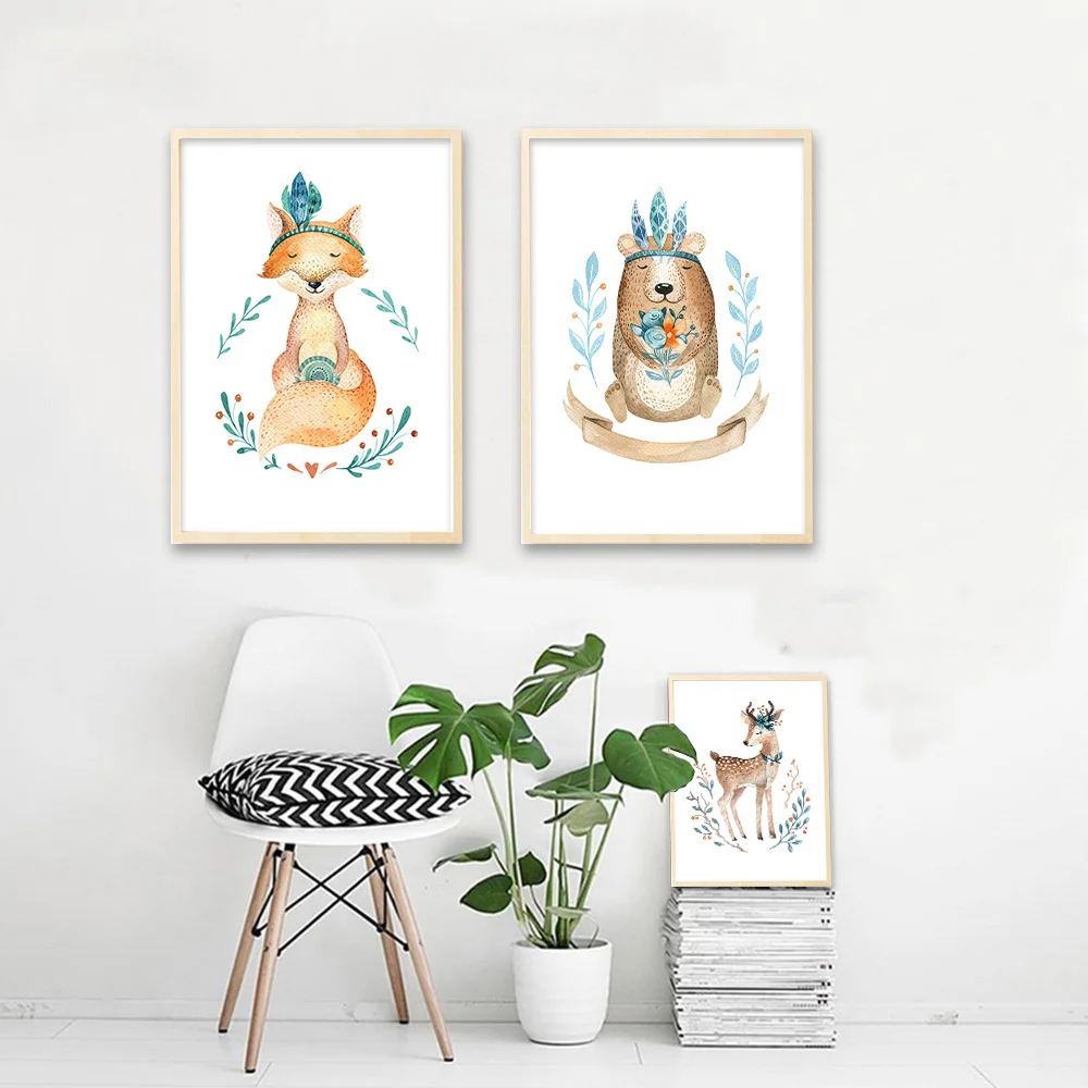 Холст с изображением оленя лисы животных плакаты и принты Минималистичная