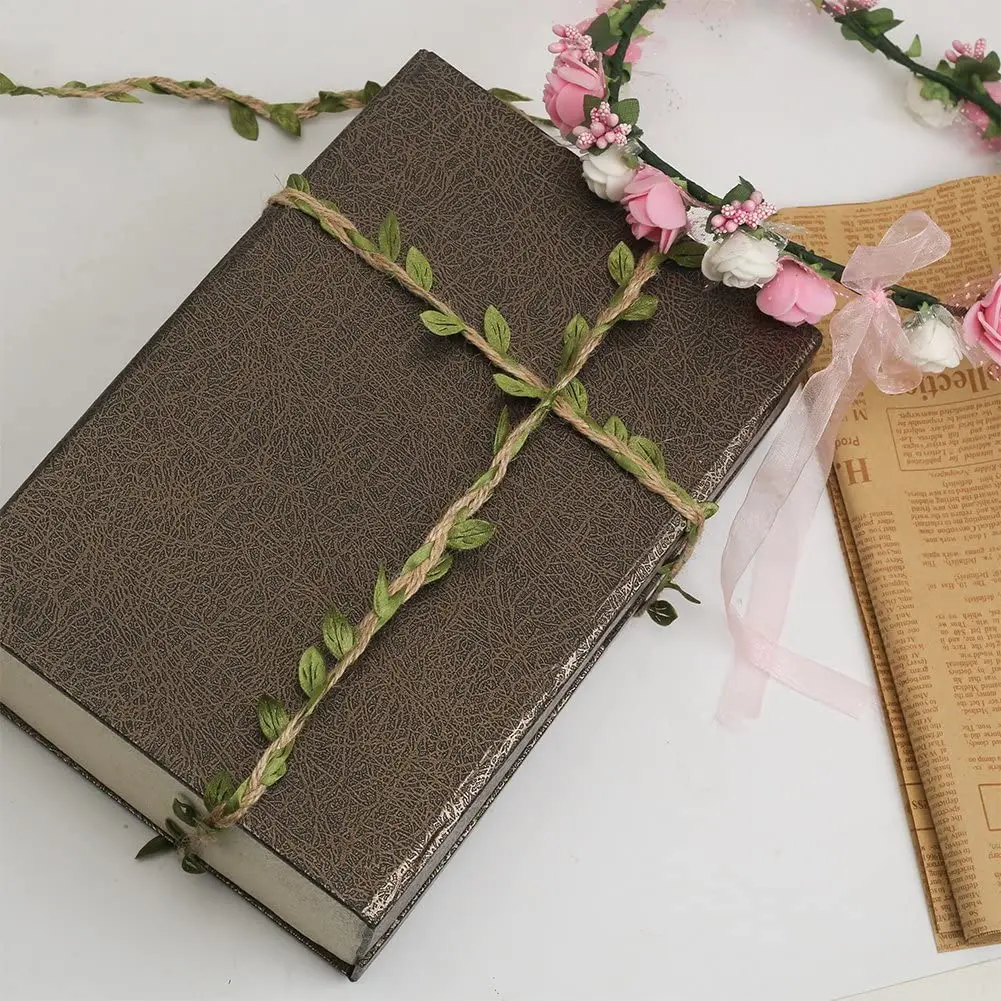 

Sewing Lace Trim Ribbon Natural Jute Twine Burlap Leaf Ribbon with Artificial Vine Green Leaves for DIY Wedding Home Decoration
