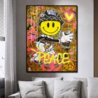 Граффити улица поп-арт улыбающийся мир розовый постер на холсте картина Современная печать Настенная картина для гостиной украшение для дома