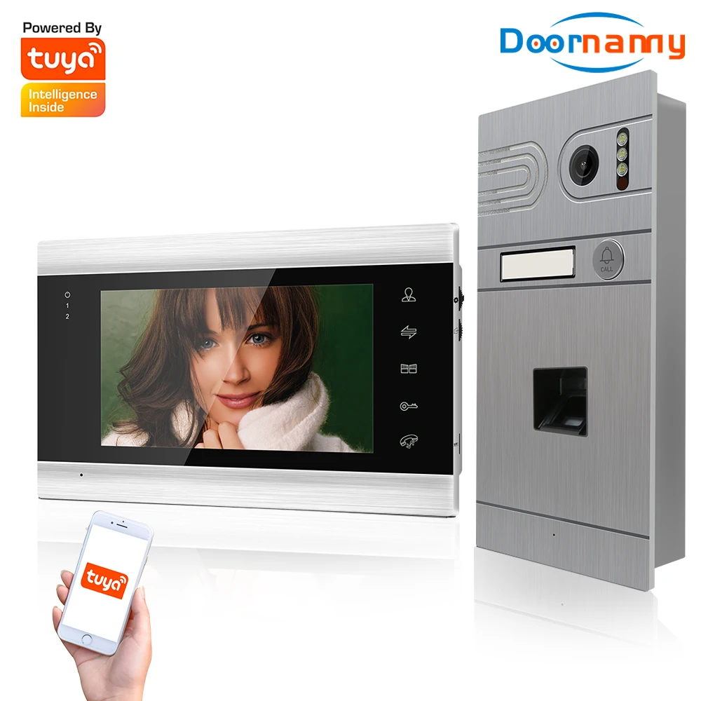 

Doornanny Fingerprint Unlock Video Intercom System Home WiFi Video Doorbell Videophone AHD960P Tuya Build-in Power Supply Smart