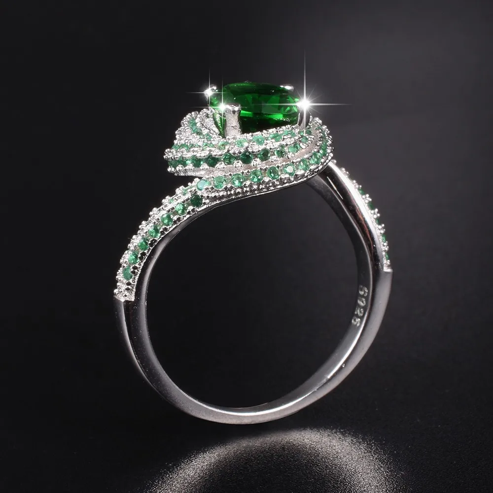 

Real Solid 100% 925 Sterling Silver Rings for Women Luxury 3 Carat green Bery gemstone Engagement Ring Wedding Jewelry size 5-10