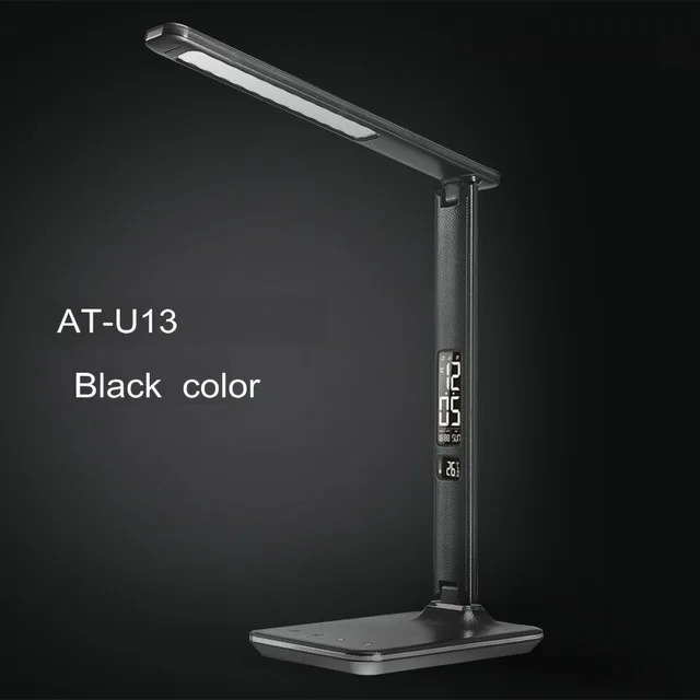 black color artpad USB- порт за современный бизнес настольную лампу регулируется, складные руку привели трогать настольная лампа с дисплеем будильник календарь - Цвет корпуса: black color