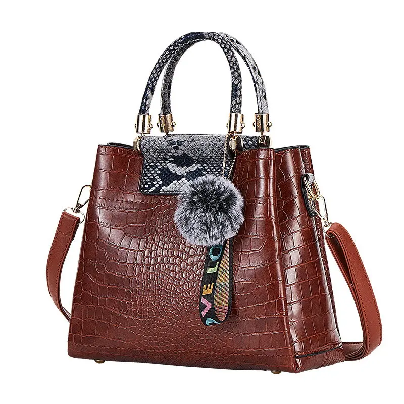 FUNMARDI Luxury Brand Handbag Women Alligator Patchwork Shoulder Bag Crossbody New PU Women Bag Trunk Tote Bag Hairball WLHB2025
