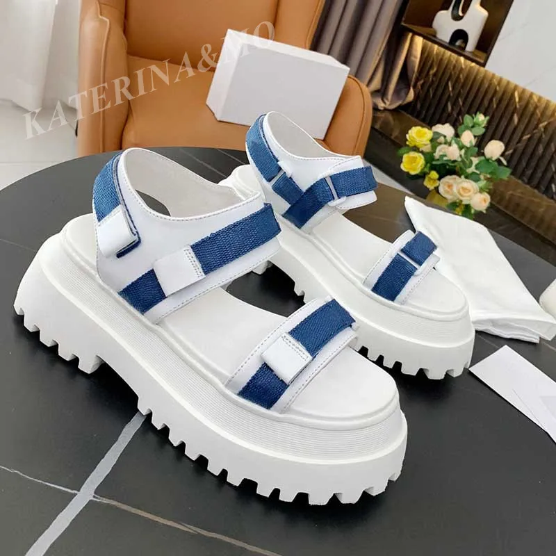 

Сандалии женские из натуральной кожи, брендовые Босоножки на платформе, обувь на высокой платформе, с ремешком спереди и сзади, разные цвета...