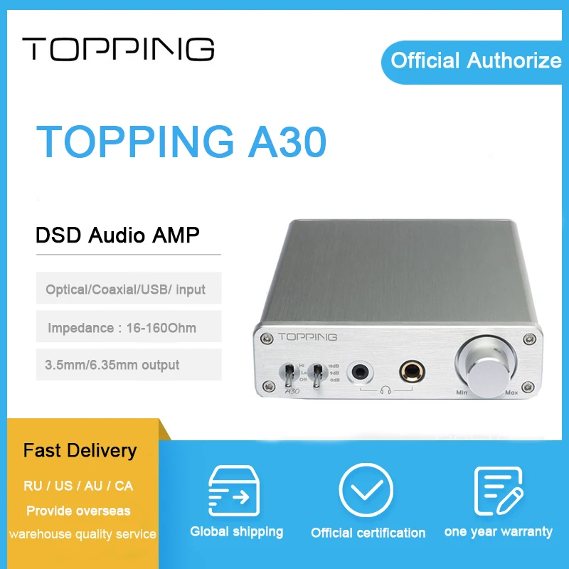 Topping A30 усилитель для наушников usb dsd tpa6120 чип hi fi настольный мини dac amp для 3,5 мм и 6,35 мм выход