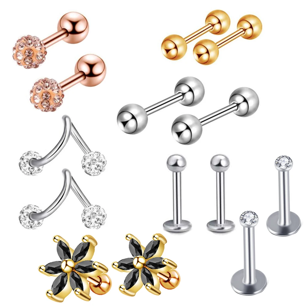 10 компл. Нержавеющая сталь 16 г Нос Кольца трагус спиральный для хряща серьги