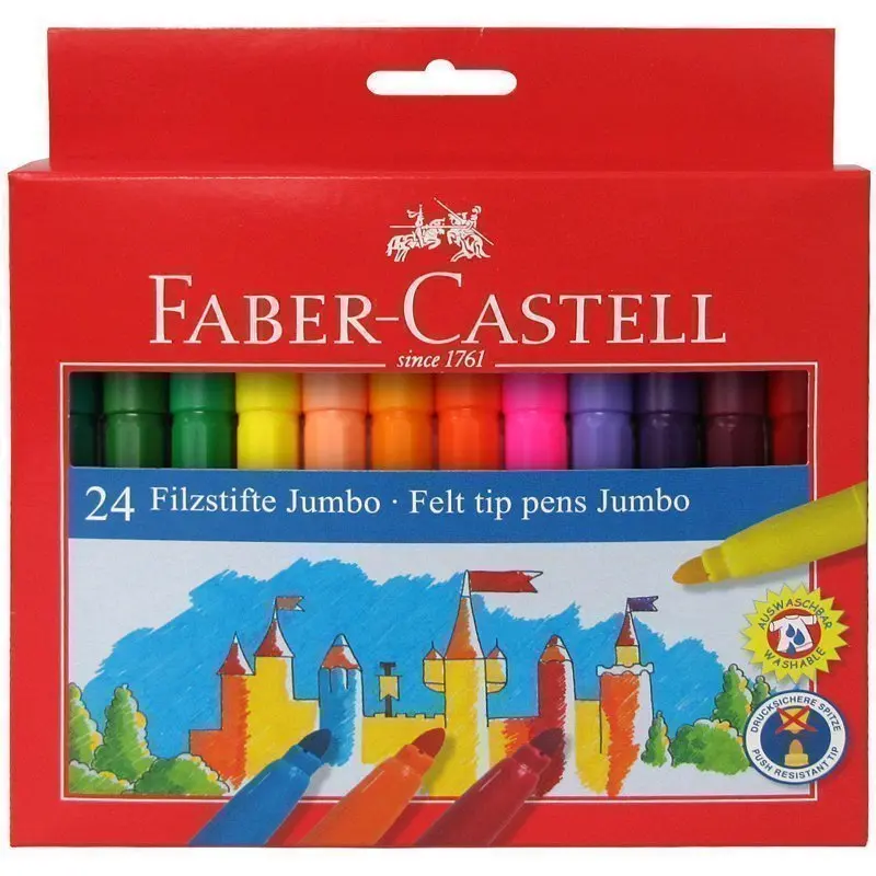 Фломастеры Faber Castell &quotJumbo&quot 24цв. утолщенные смываемые картон