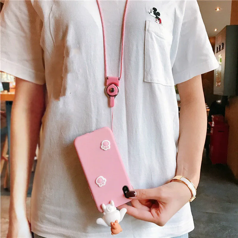 Милый мультяшный 3D чехол Lanyard с кошачьей лапой в стиле коричной лапы для Samsung Galaxy