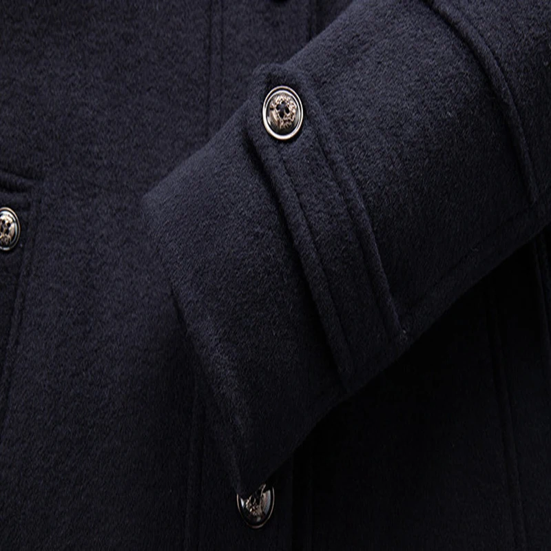 

New Winter Wool Coat Men Jacket High quality Double Collar Slim Men Wool Blend Coat Cotton Liner Detachable Casual Trench Coat