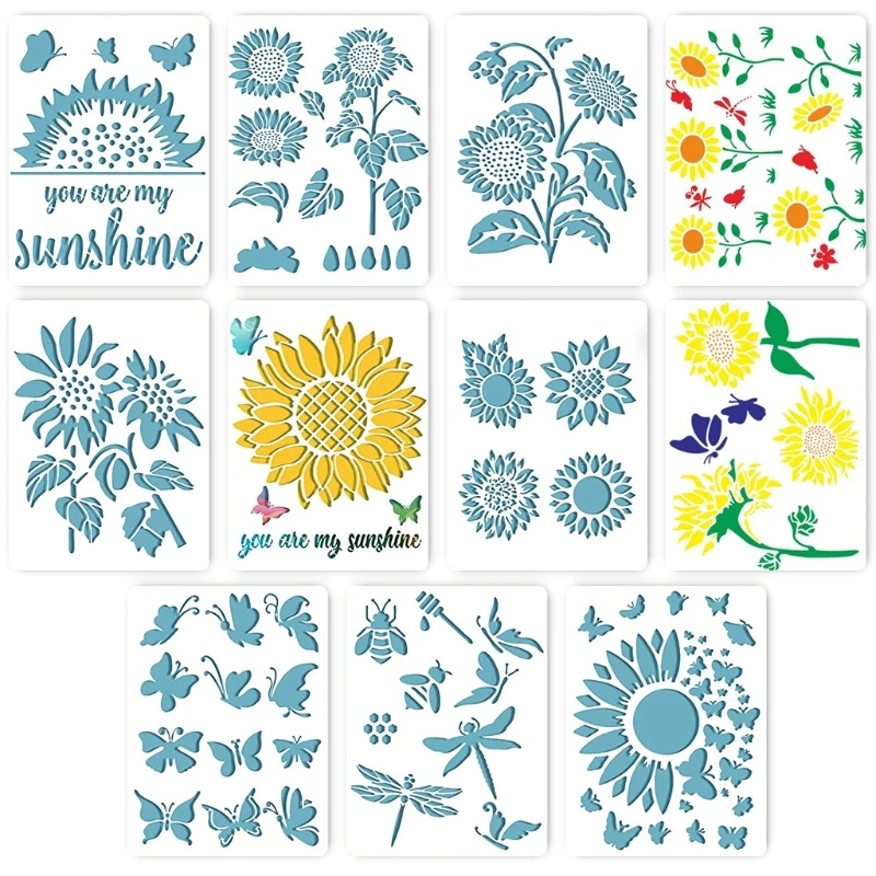 

Sunflower Bee Butterfly Stencils Template Drawing Template Reusable Painting Stencils for Painting on Wood Wall