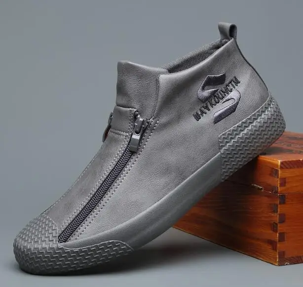 

Nice Autumn New Pop Fashion Street Cool Men Embroidery Double Zippers Pu Leather Casual Shoes Man Trend Shoes Man Loafers