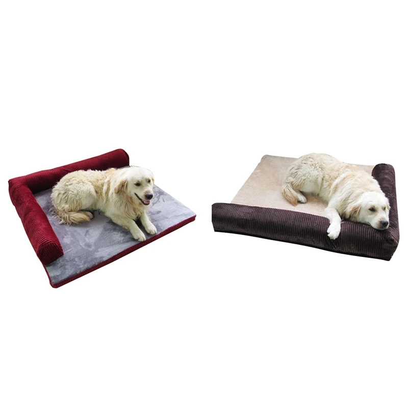 

Кровать для больших собак, 2 шт., диван-кровать для домашних питомцев, мягкая подстилка для кошек, одеяло, подушка, красный и кофейный цвет