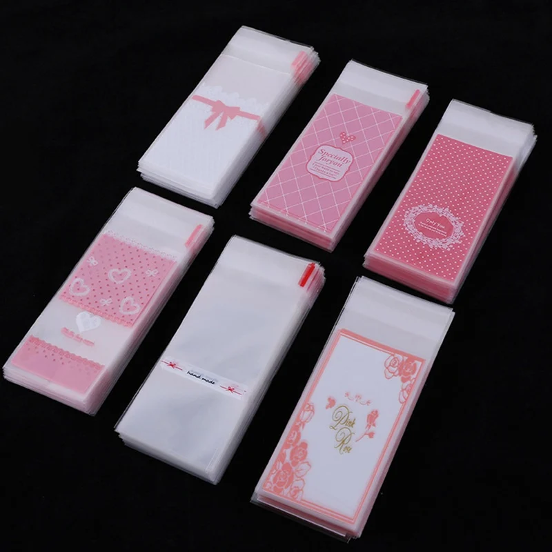 

100Pcs Cute Mini Plastic Cookie Packaging 5x10cm Cupcake Wrapper Bags Opp Self Adhesive Bags Gift Bag Candy Bag Lipstick Package