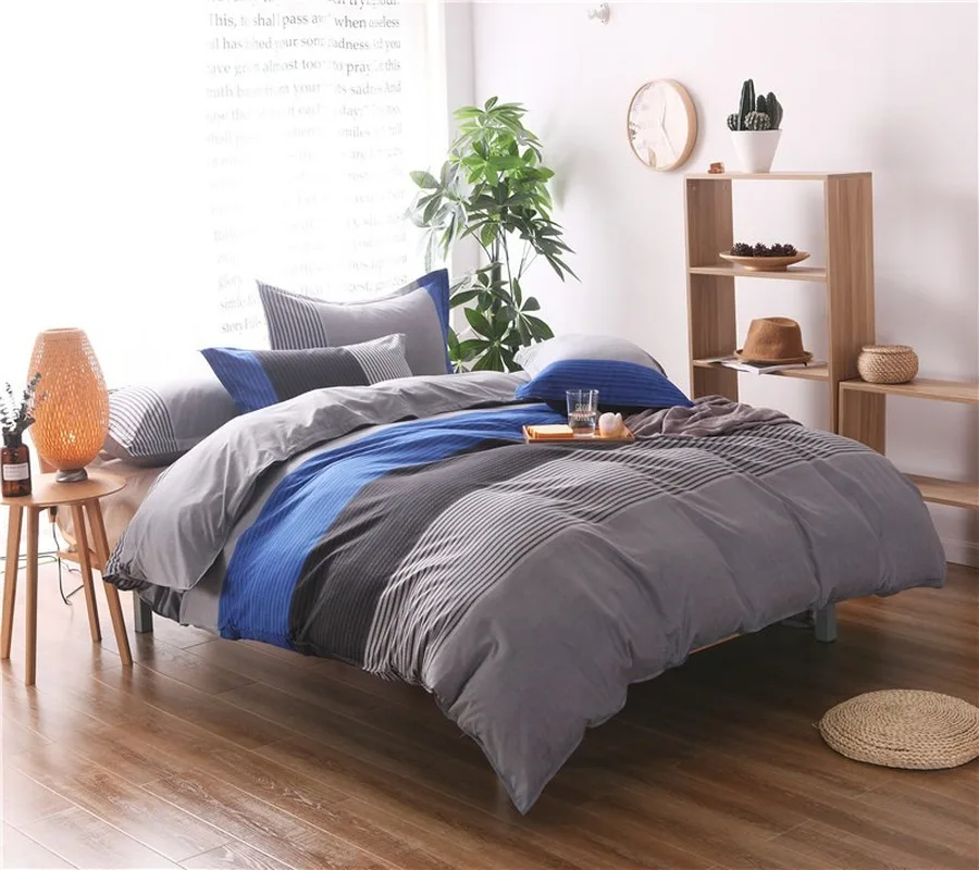 

Europe and The United States Simple Home Textile Set of Three or Four Without Bed Set Striped Flowers King Size Bedding Set
