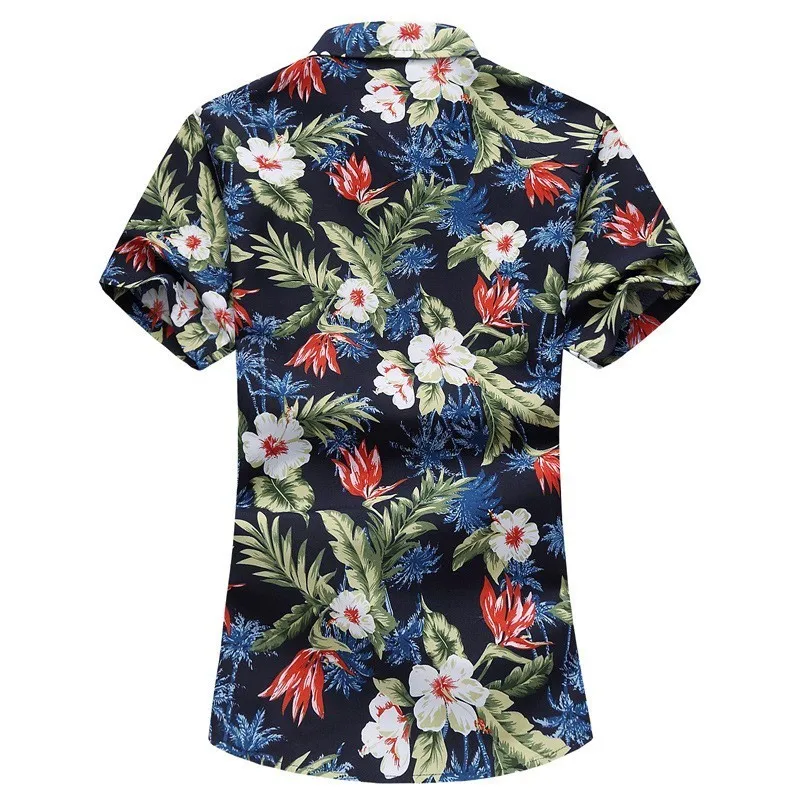 

New 2023 Summer Slim Men Shirt Clothing Plus Size M-7XL Short Sleeve Flower Print Male Dress Shirts Casual Tops Camisa Masculina