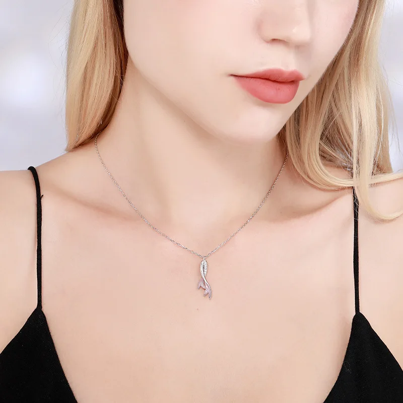 

925 Sterling Silver Link Chain Mermaid Tail Charm Pendant Choker Necklace For Women Statement Wedding Jewelry dz142