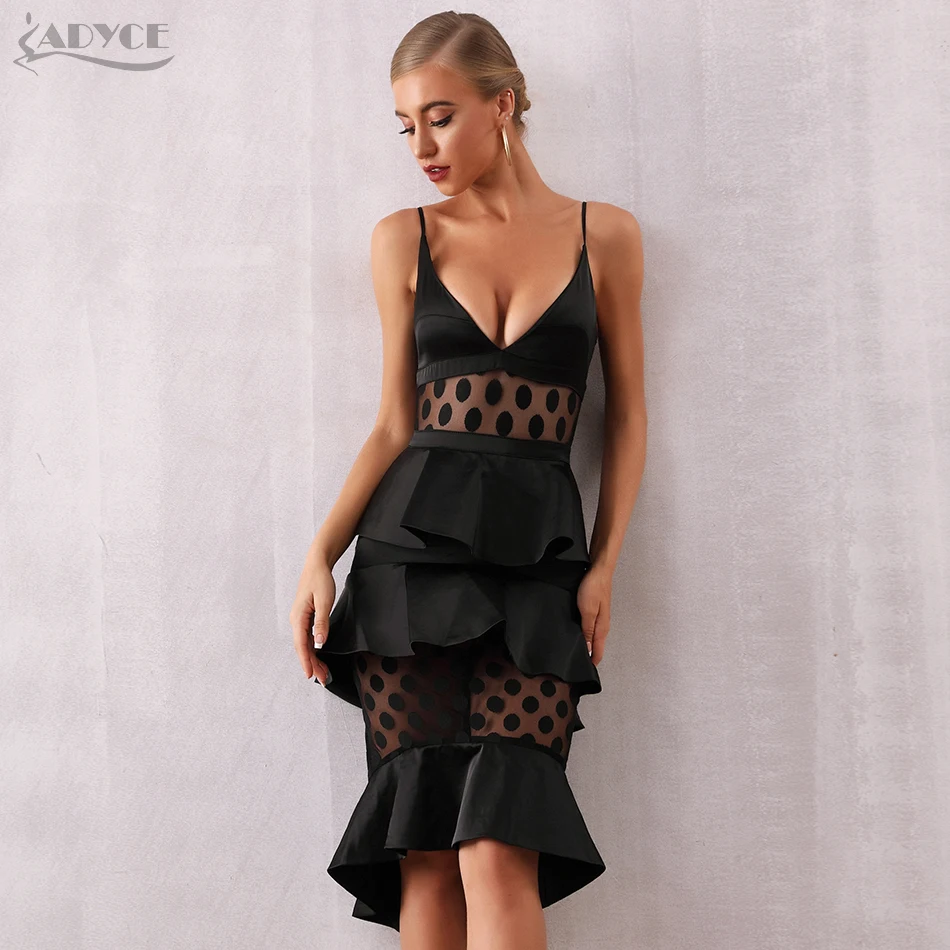 Женское вечернее платье-русалка ADYCE с глубоким V-образным вырезом и оборками на