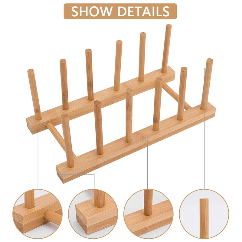 

Dish Drying Rack, 2Pack Bamboo Dish Rack and Drainboard Set, Sink Rack Plate Rack Stand Pot Lid Holder,Kitchen Cabinet