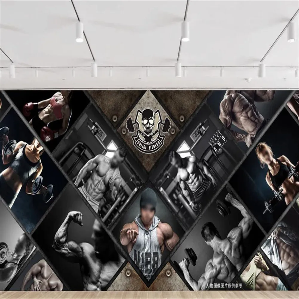 

Milofi custom 3D wallpaper mural gym metal texture sports bodybuilding background wall decoration painting wallpaper