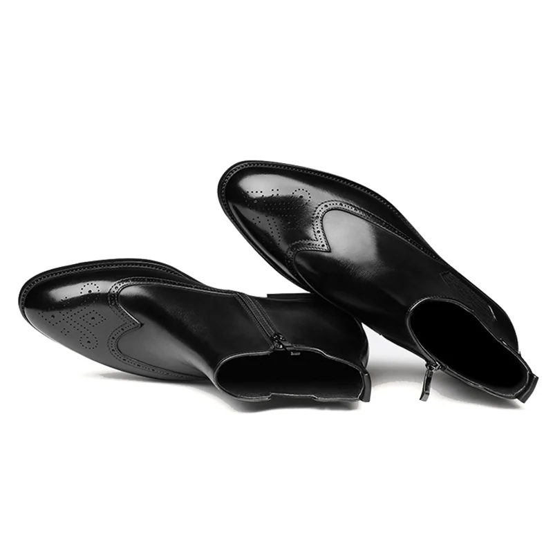 

2019 Vintage Genuine Leather Men's Handmade Formal Ankle Boots Retro Pointed Toe Man Chelsea Cowboy Riding Brogues Shoes YMX790