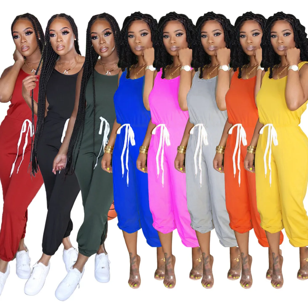 

European and American women's hot selling solid color jumpsuit