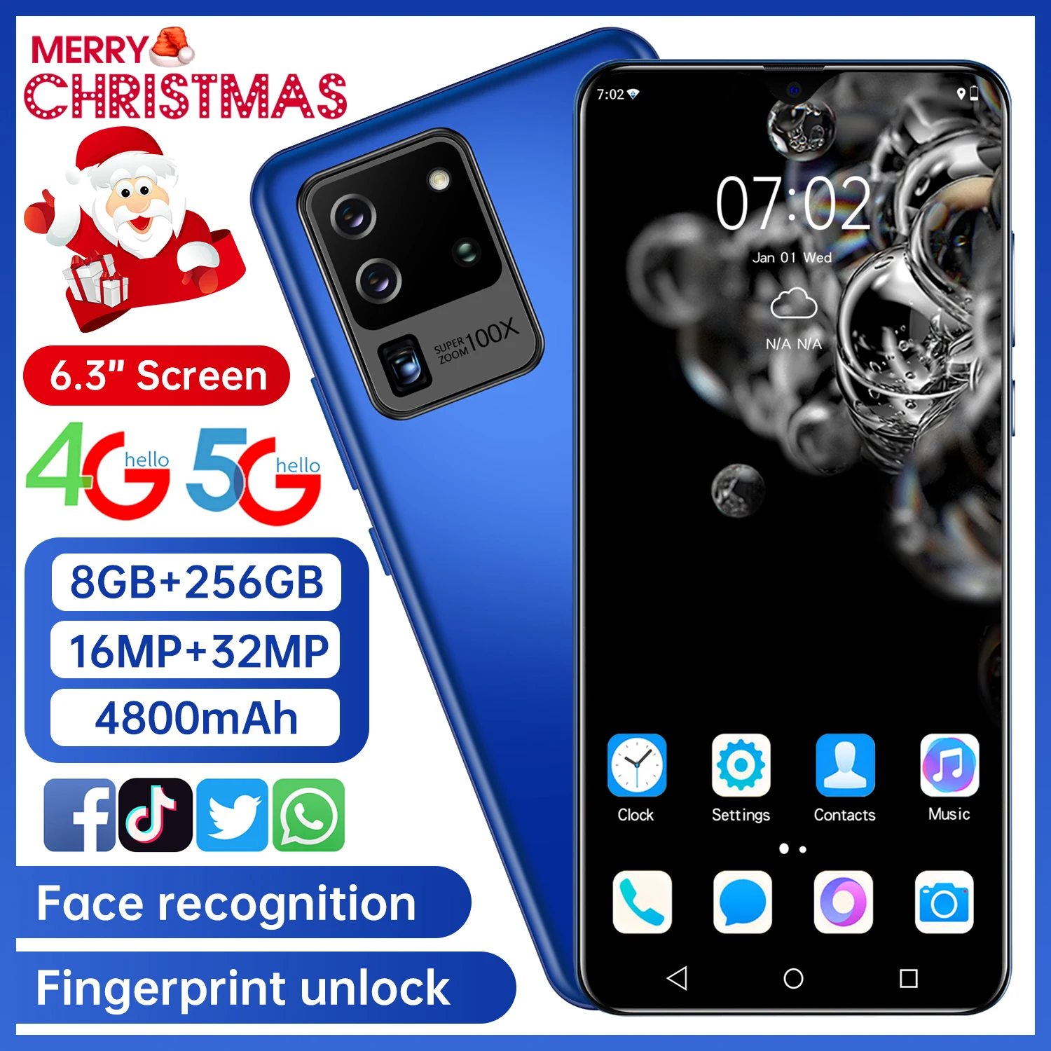 

New S25U 5G Global Version Smartphone 4800mAh 6.3 Inch Face Unlocked 8GB 256GB 16MP 32MP Snapdragon 888 Octa Core Mobile Phone