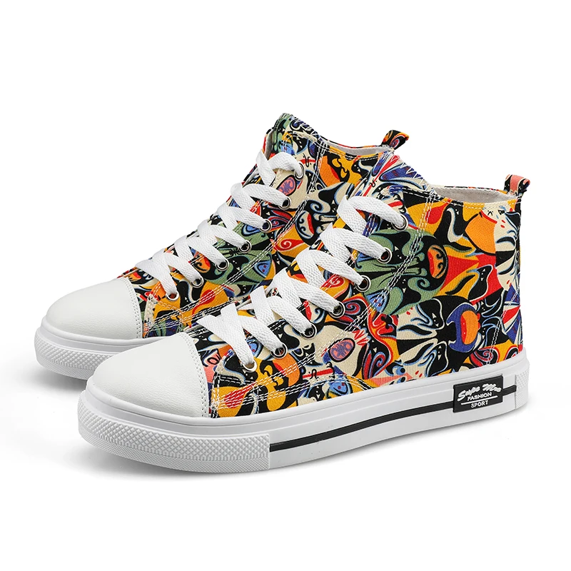 

2020New Arrival Men Casual Shoes High Top Falts Sneakers Men Graffiti Canvas Shoes Unisex Female Brand Quality Zapatos De Mujer