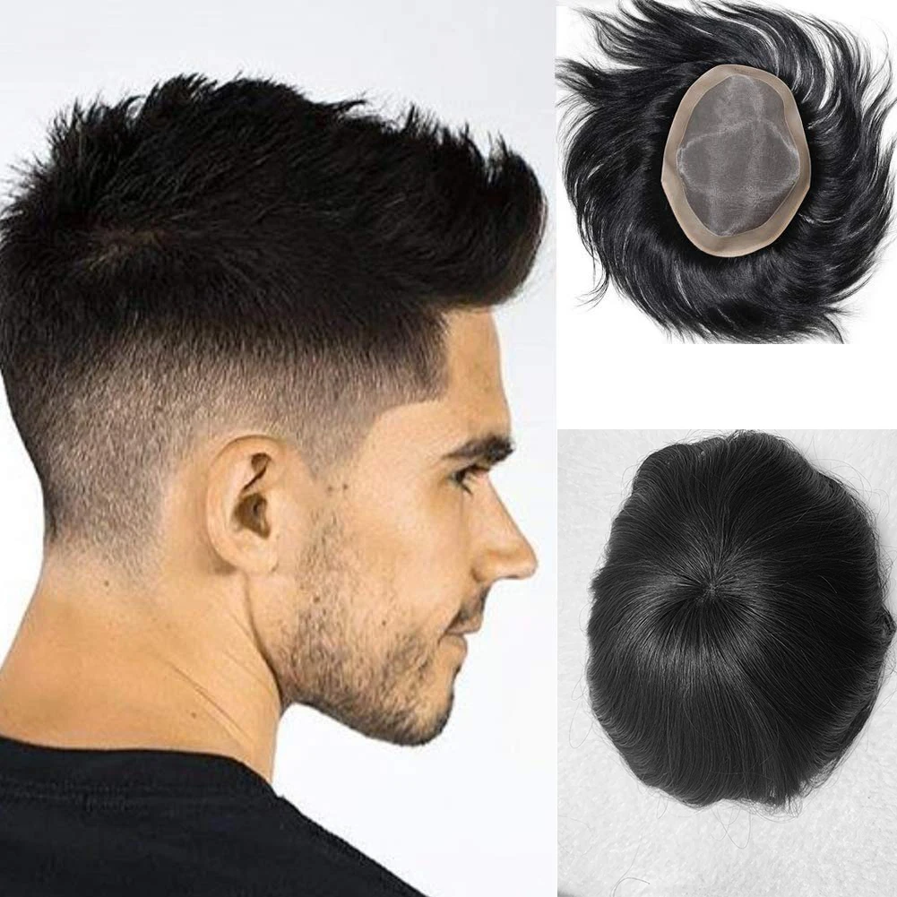 Men Hair Toupee Fine Mono Men's Wig 6inch Mens Wigs 100% Remy Human Hair Toupee System 130% Density
