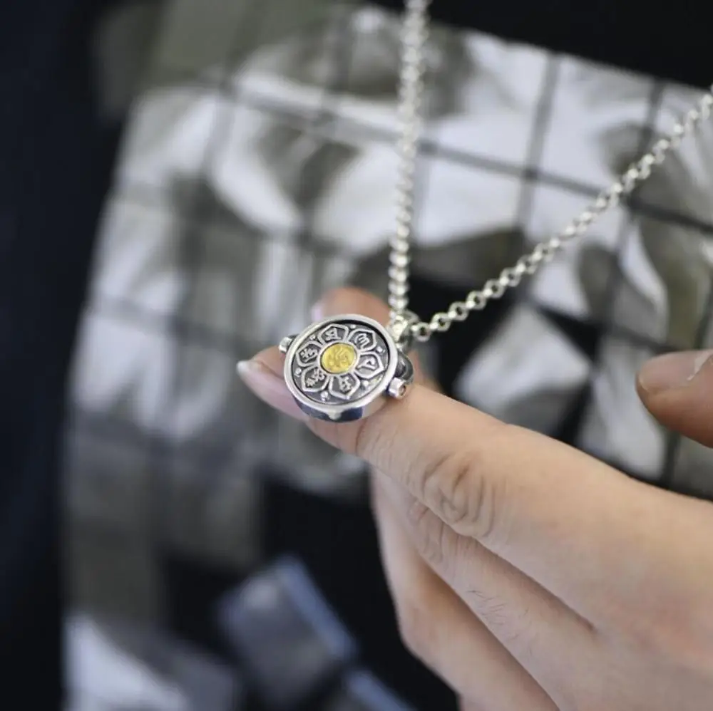 925 пробы Серебряный Тибетский ОМ-мани падме хм Лотос Подвеска в подарок A2154 |