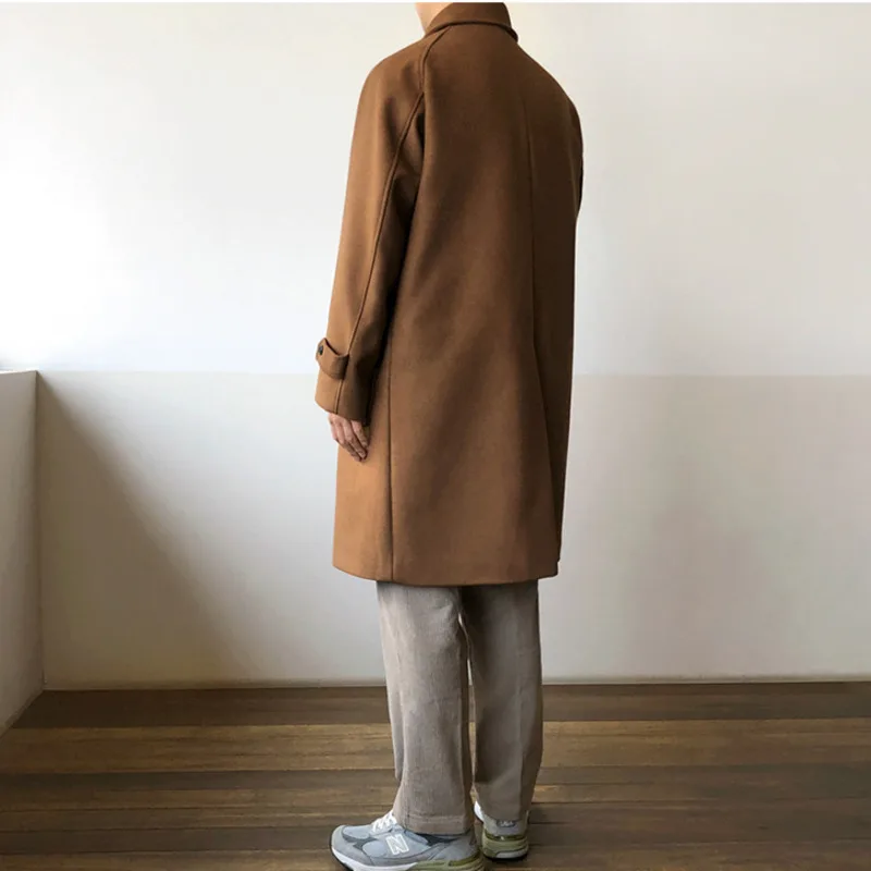 

IEFB double sided coat men's mid length woolen clothes autumn winter thickened Korean fashion British warm lapel oversized Y4551