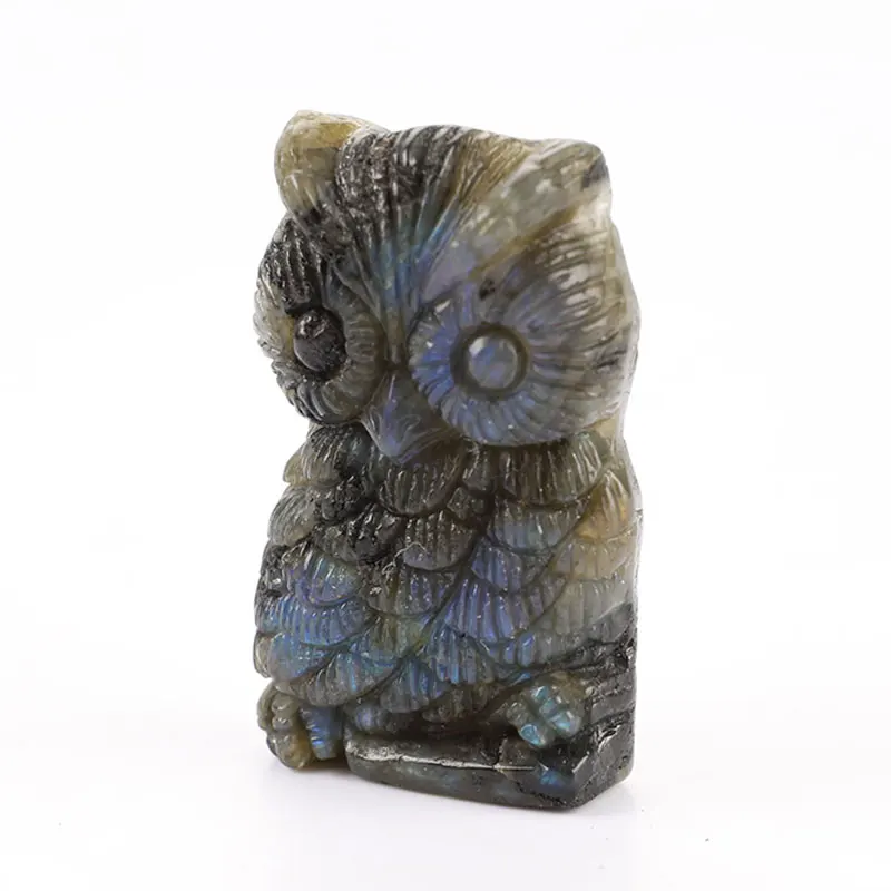 

Natural Labradorite Stone Quartz Crystal Hand Carved Owl Labradorite Stone