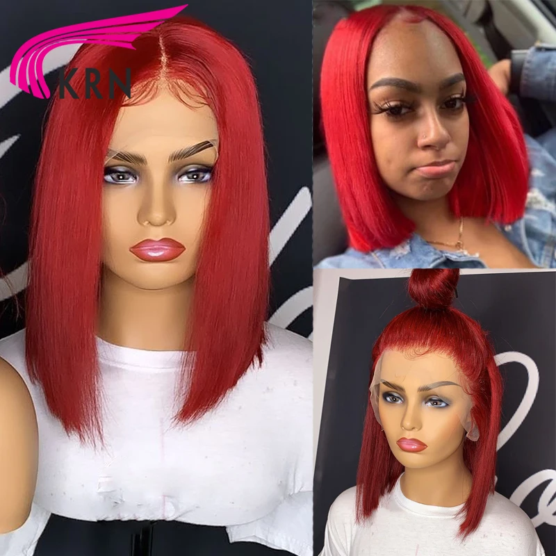 Короткие волосы красный цвет 13x2 парики на сетке прямые/глубокие волны
