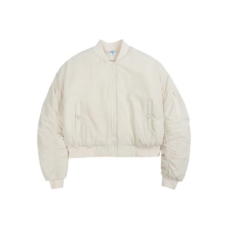 Women Fashion Simple Coats 2021 Winter Short Pleated Solid Color Jacket Stand Collar Cotton Jackets Female Ladies Short Clothing