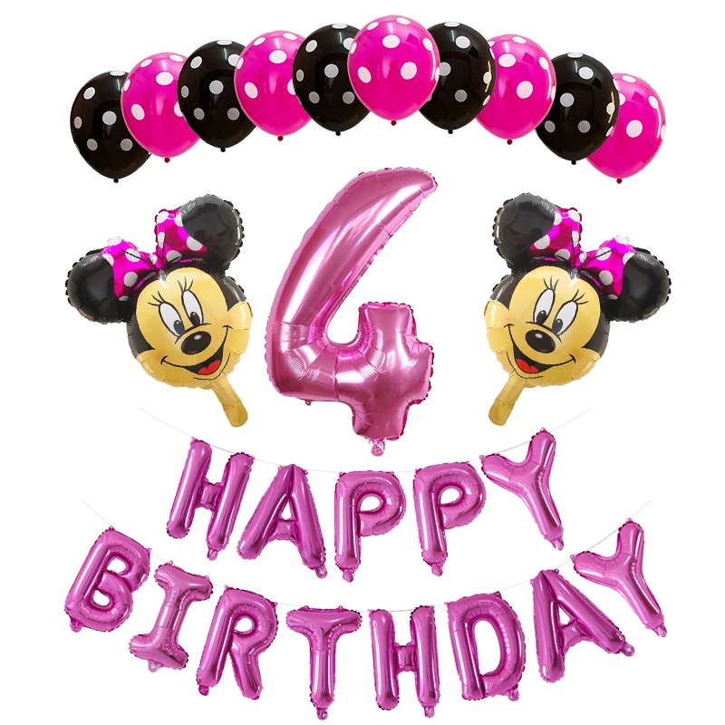 pink 4 years old 26 шт с Микки Маусом и Минни Маус комплект 3" розового и синего цвета фольгированные буквы «С Днем Рождения» шар для мальчиков и девочек 1 2 3 4 5 6 7 8 9 лет старый вечерние Декор поставки - Цвет: pink 4 years old