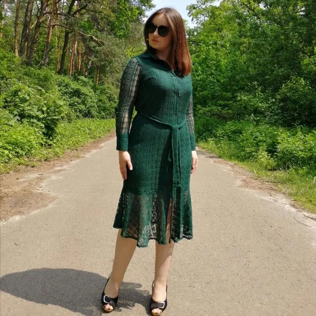 Женское платье с поясом винтажное длинным рукавом | Женская одежда