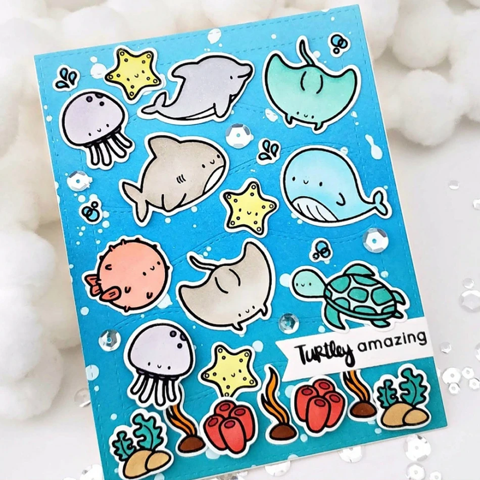 

Marine Life Metal Cutting Dies Dolphin Starfish Turtle Stamps Scrapbooking For Making Cards Embossing Cut Dies