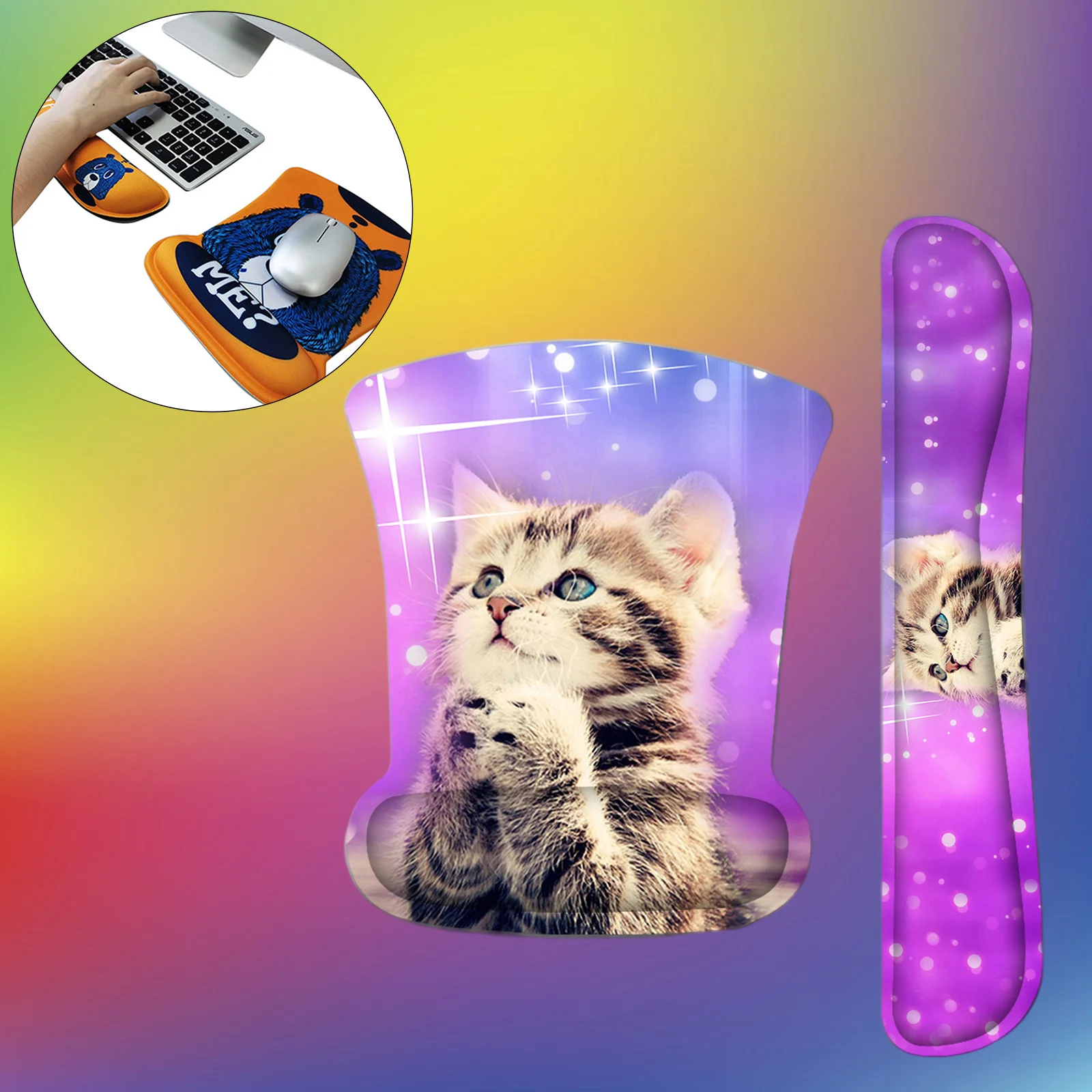 

Cute Cat Mouse Pad w/ Wrist Support Set Comfortable Bracer Memory Foam for Computers Laptop Relieve Wrist Pain