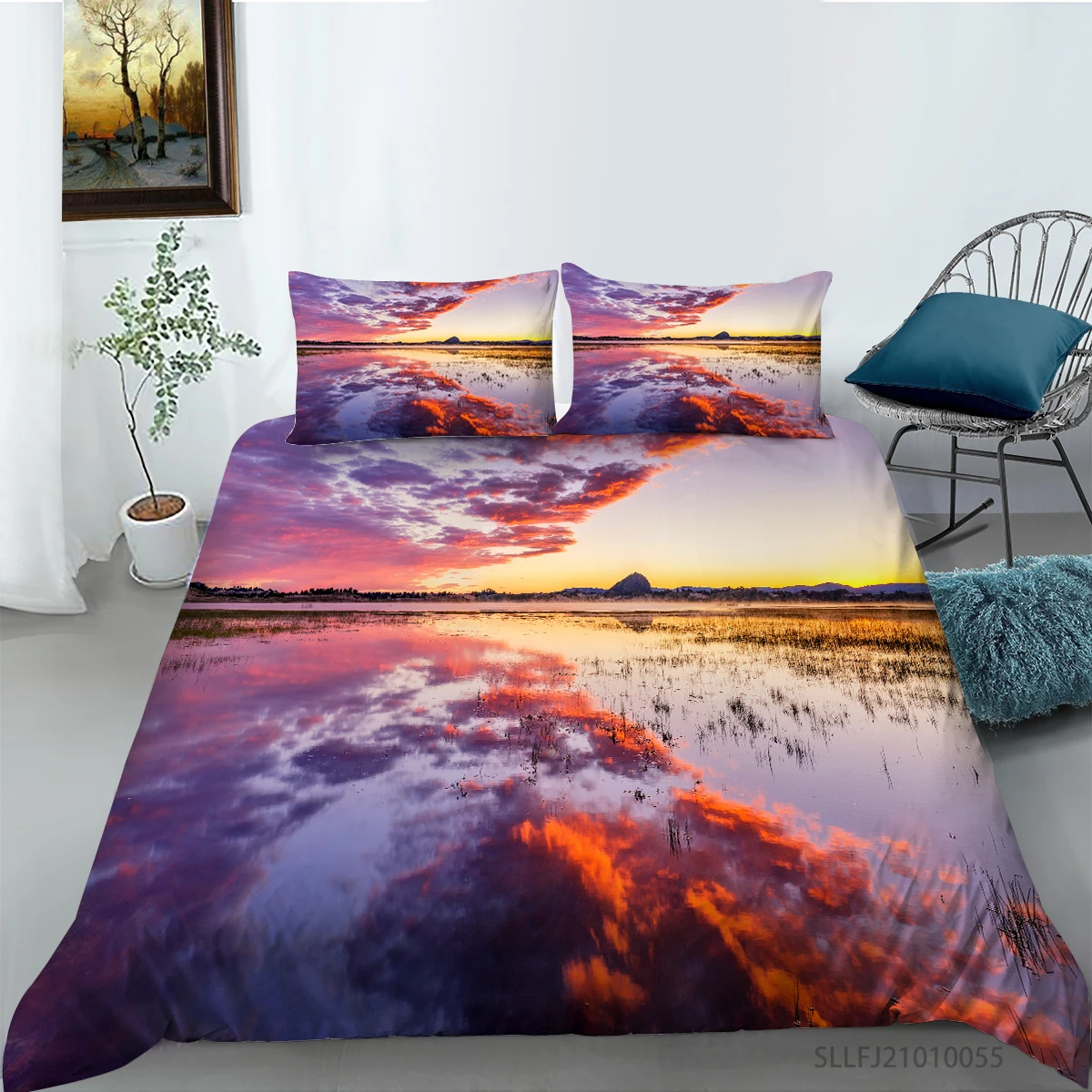 

3D Pink Clouds by the Lake Printing Bedding set Quilt cover with pillowcases Home Decor Soft Bedclothes 2/3pcs